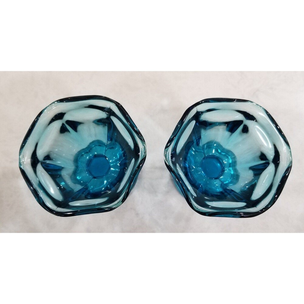 Anchor Hocking laser blue sherbet ice cream dishes pair Vintage mcm